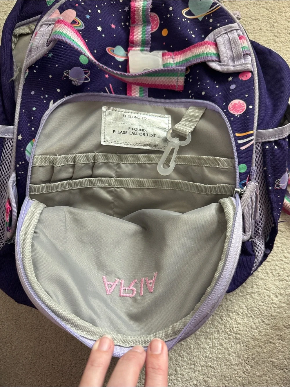 Pottery Barn Kids Purple Space Backpack with Rainbow Straps